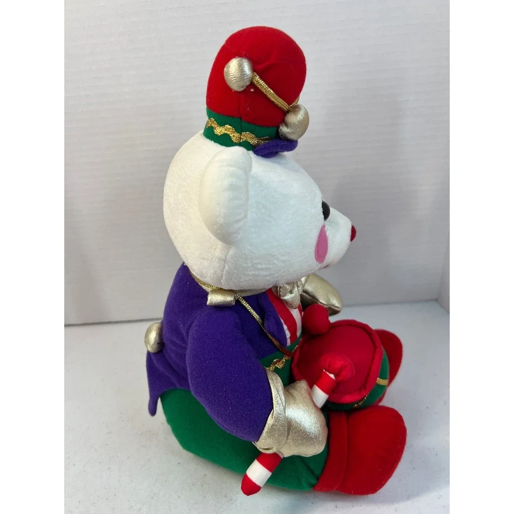 Vintage 1994 Avon Christmas Toy Soldier Drummer Teddy Bear Plush White 11 Inch